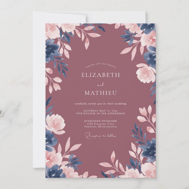Invitación Boda de Follaje de Frutas Profundas (Anverso)