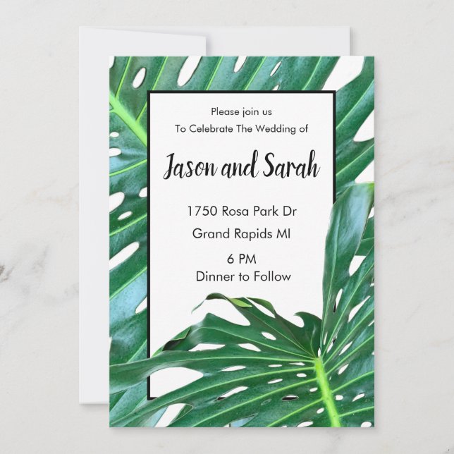 Invitación Boda de follaje de hojas de palma (Anverso)