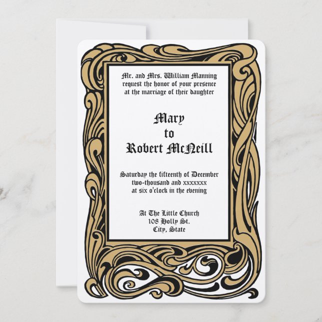Invitación Boda de follaje de la época victoriana de Art Nouv (Anverso)