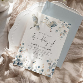 Invitación Boda de follaje de la garza azul moderna Pastel