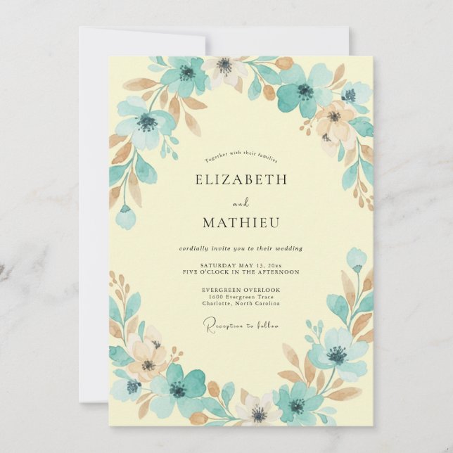 Invitación Boda de follaje de mantequilla de agua (Anverso)