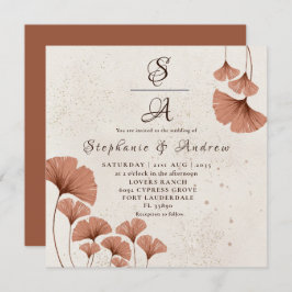Invitación Boda de follaje de Rustic Terracotta Ginkgo