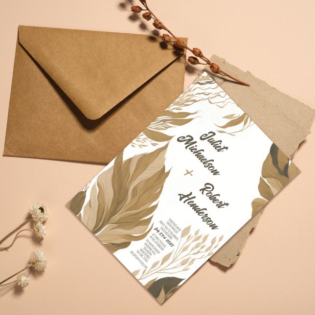 Invitación Boda de follaje de tono boho-terrestre moderno (Subido por el creador)