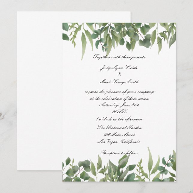 Invitación Boda de follaje de vegetación de hojas verdes rust (Anverso / Reverso)