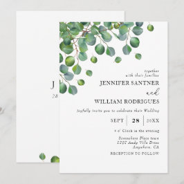 Invitación Boda de follaje del eucalipto verde del presupuest