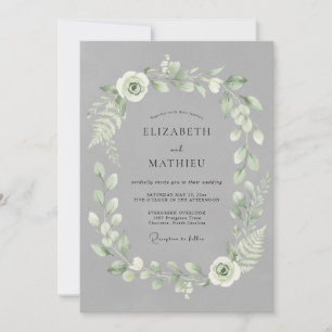 Invitación Boda de follaje elegante gris pizarra