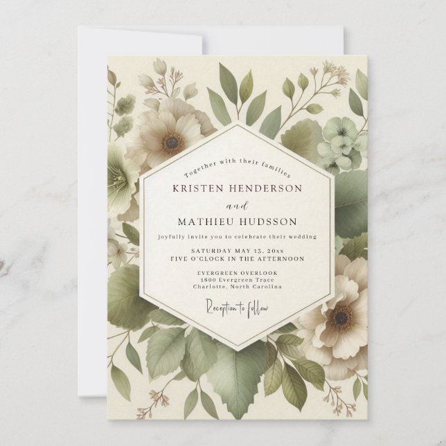 Invitación Boda de follaje etéreo de salvia (Anverso)