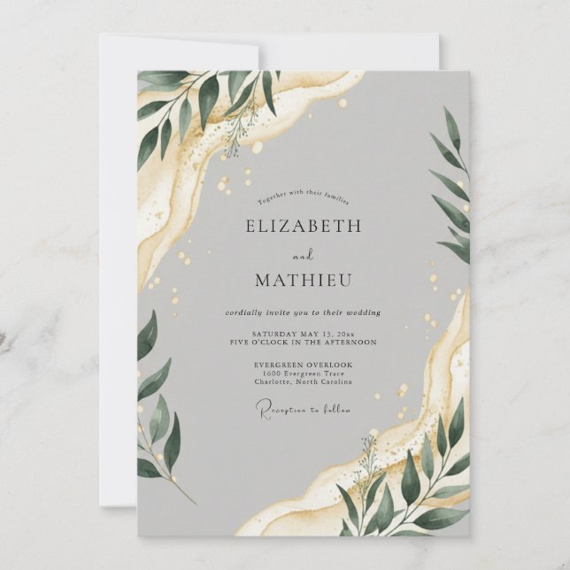 Invitación Boda de follaje etéreo gris paloma (Anverso)