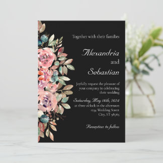 Invitación Boda de follaje floral color de agua Rubor negro