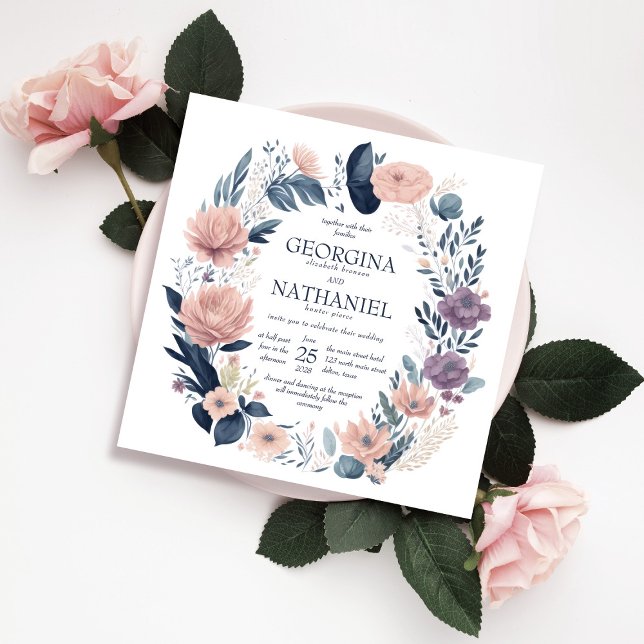 Invitación Boda de follaje floral púrpura de la Marina Rosa d (Subido por el creador)