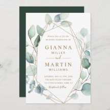 Boda de follaje geométrico Gold Script