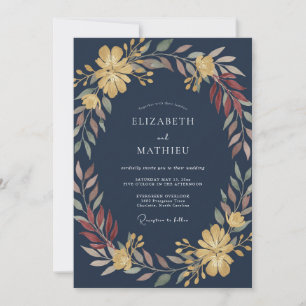 Invitación Boda de follaje gris mostaza de medianoche Eucalip