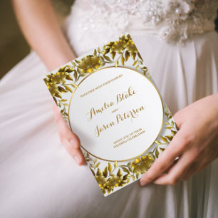 Invitación Boda de follaje lujoso grabado con oro