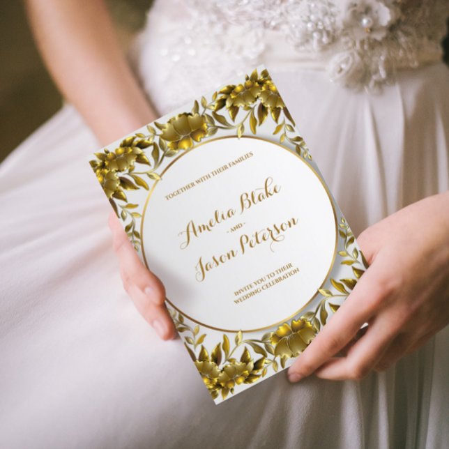 Invitación Boda de follaje lujoso grabado con oro (Subido por el creador)
