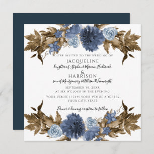 Invitación Boda de follaje marrón marrón de la marina azul tu