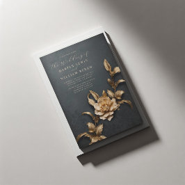 Invitación boda de follaje metálico vintage rústico 3d