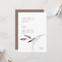 Invitación Boda de follaje moderno de chocolate de leche