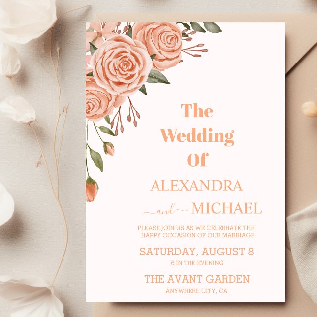Invitación Boda de follaje moderno de Peach Fuzz (Subido por el creador)