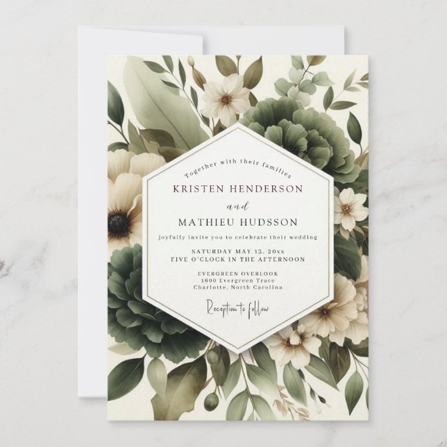 Invitación Boda de follaje nebuloso de salvia (Anverso)