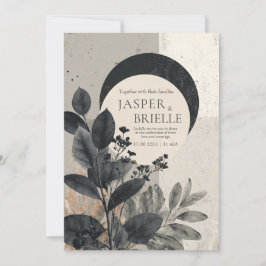 Invitación Boda de follaje negro celestial de vanguardia