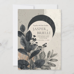 Invitación Boda de follaje negro celestial de vanguardia