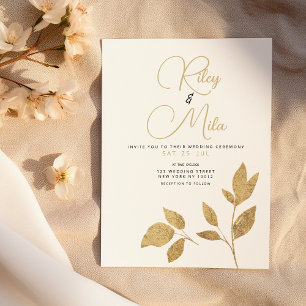 Invitación Boda de follaje oro blanco de lujo simple