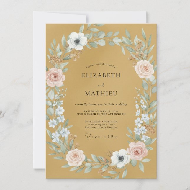 Invitación Boda de follaje pintado ámbar (Anverso)