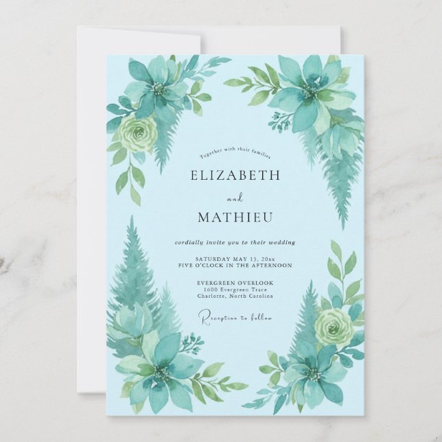 Invitación Boda de follaje pintado con agua (Anverso)