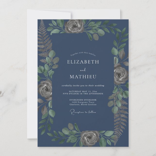Invitación Boda de follaje pintado de acero (Anverso)