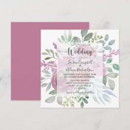 Invitación Boda de follaje rosado Floral Burgunday
