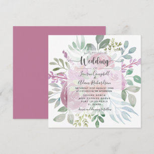 Invitación Boda de follaje rosado Floral Burgunday