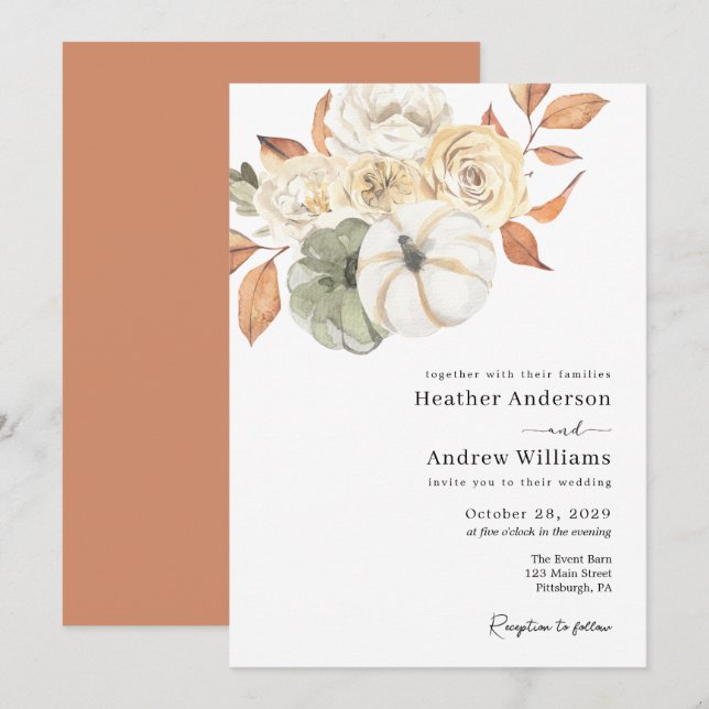 Invitación Boda de follaje ruso de otoño (Anverso / Reverso)