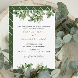 Invitación Boda de follaje Rústico Botánico Verde y Oro