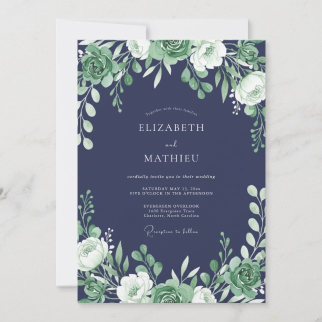 Invitación Boda de follaje sereno de la marina (Anverso)