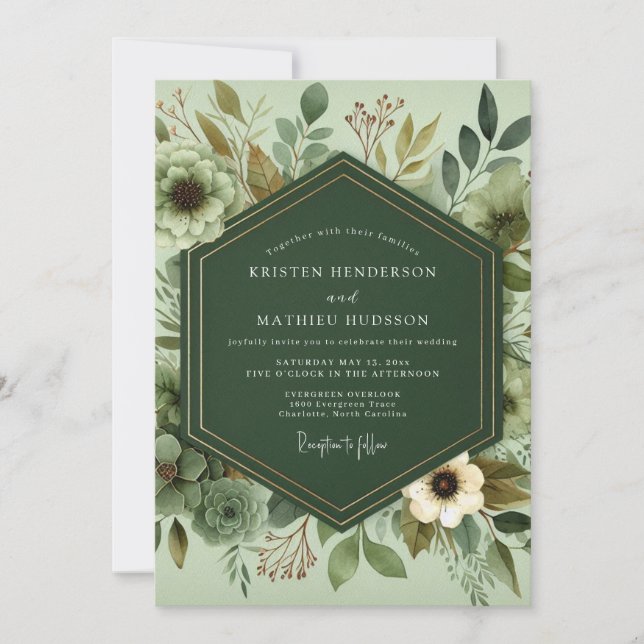 Invitación Boda de follaje sereno de salvia (Anverso)