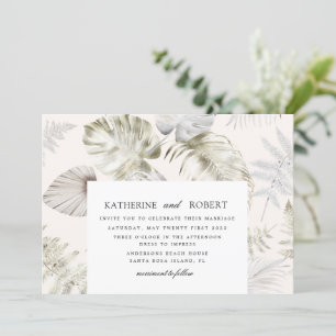 Invitación Boda de follaje tropical plateado de lujo