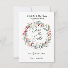 Invitación Boda de follaje verde de las Berries Rojas salva l