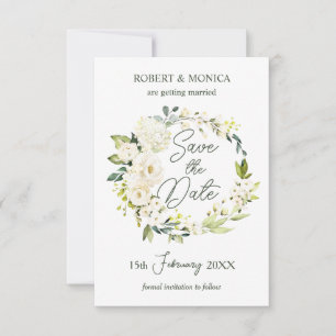 Invitación Boda de follaje verde de rosas blancas salva la fe