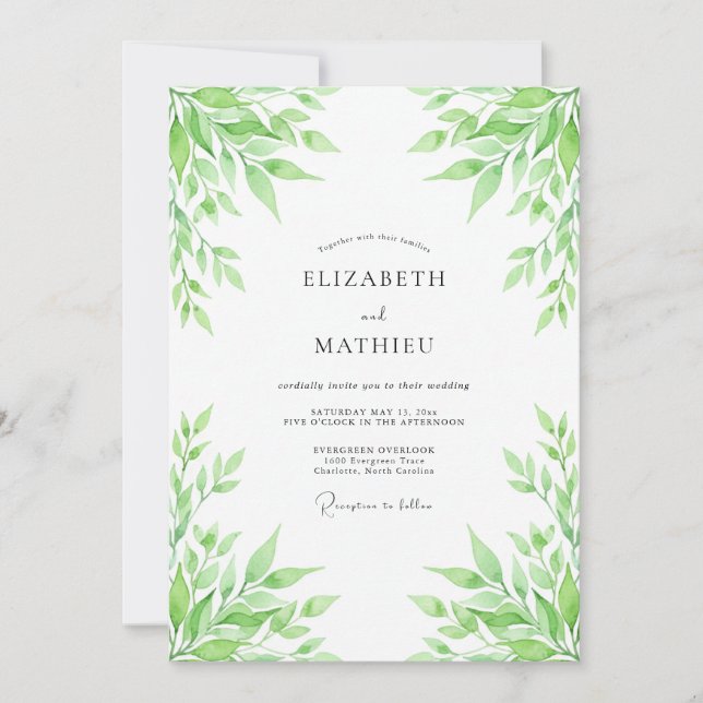 Invitación Boda de Follaje Verde Lujuriante (Anverso)