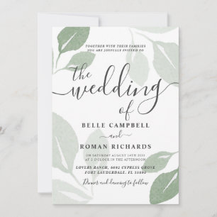 Invitación Boda de follaje verde sabio moderno