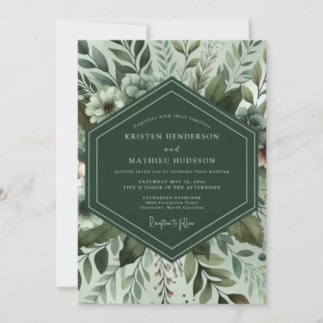 Invitación Boda de follaje verde sage (Anverso)
