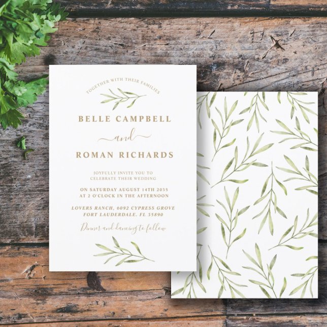 Invitación Boda de follaje verde y blanco simple (Subido por el creador)