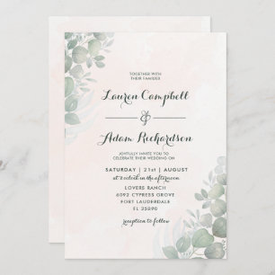 Invitación Boda de follaje verde y Naranja de eucalipto ruso