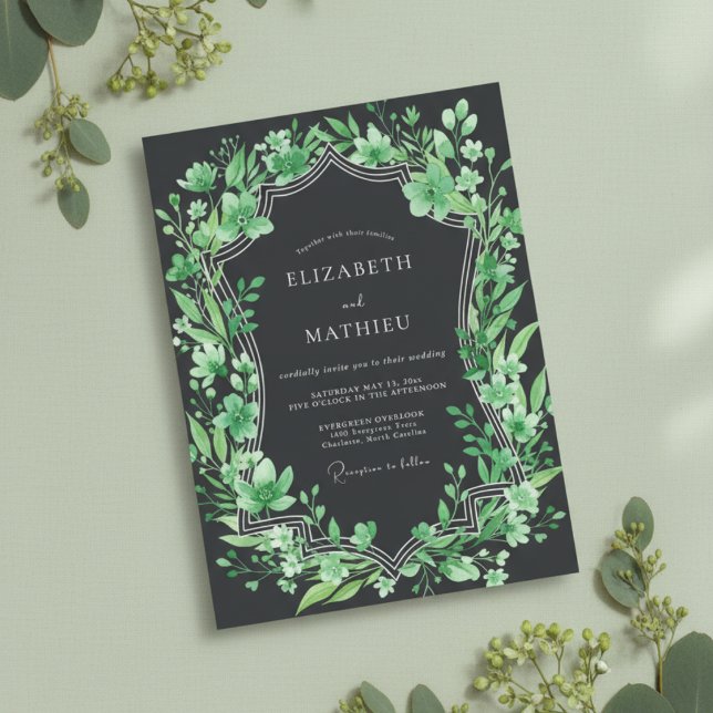 Invitación Boda de Follaje Vibrante de Carbón (Subido por el creador)