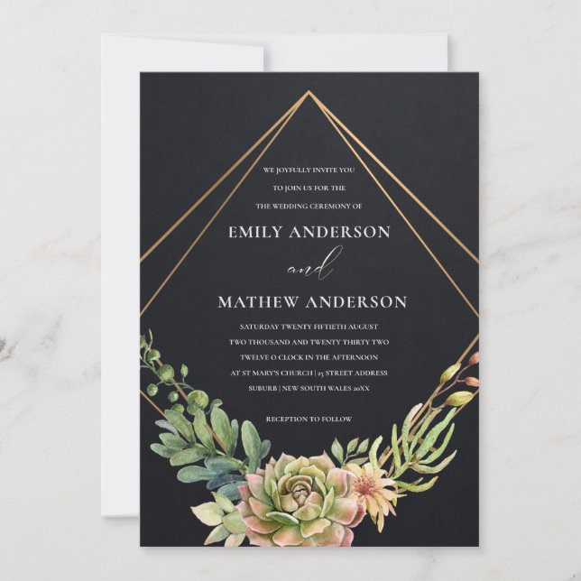 Invitación Boda DE FOLLETAS DE CACTI DE ORO NEGRO DESIERTO SU (Anverso)