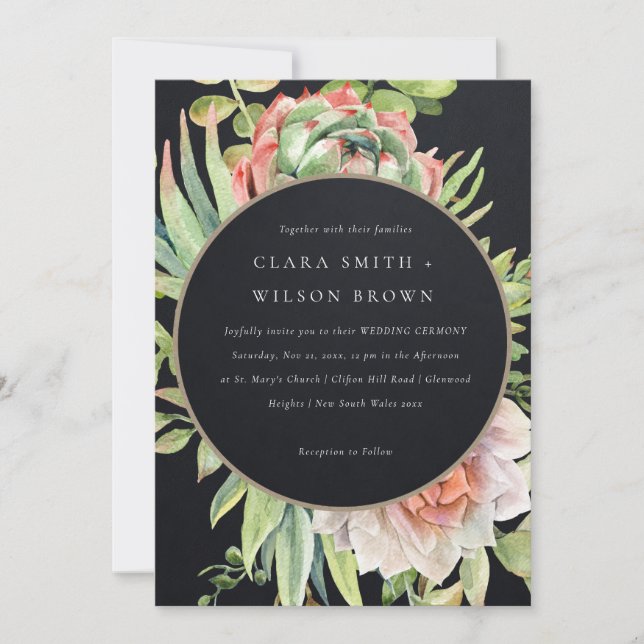 Invitación Boda DE FOLLETO CACTI, DESIERTO DE LA PAZ NEGRA (Anverso)