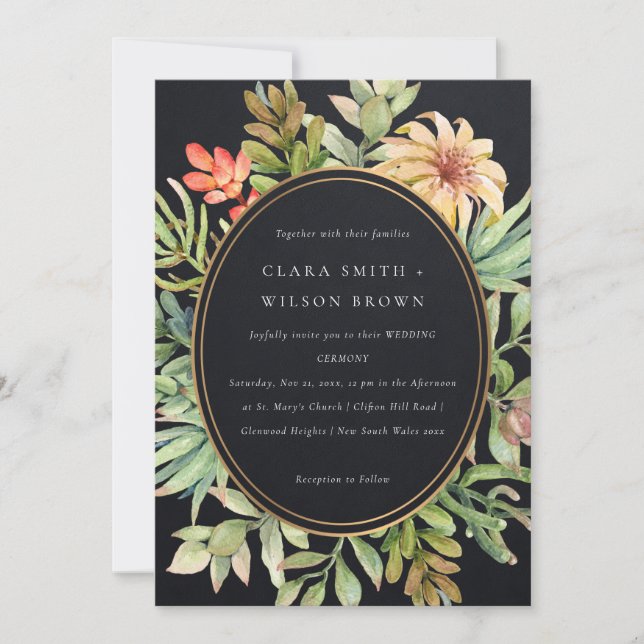 Invitación Boda DE FOLLETO CACTI, DESIERTO DE LA PAZ NEGRA (Anverso)