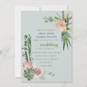 INVITACIÓN BODA DE FOLLETO DE CACTI DE DESIERTO GRIS PINK FLO