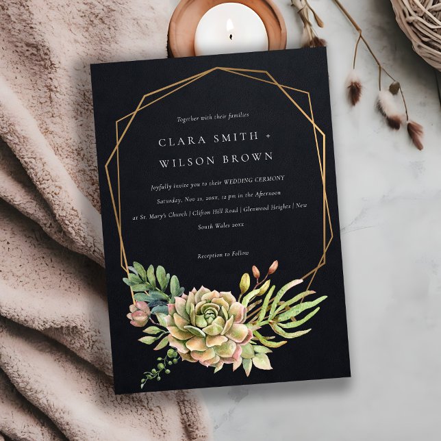 Invitación Boda DE FOLLETO DE CACTI, SUCULENTE DESERTO NEGRO (Subido por el creador)