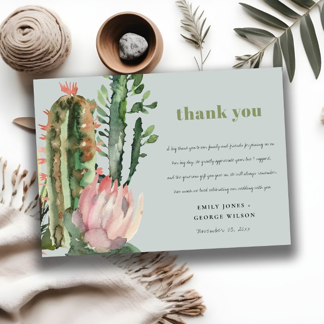 INVITACIÓN BODA DE FOLLETO GRIS PINK FLORAL CACTI GRACIAS (Subido por el creador)